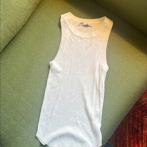 Zara Ivory Ribbed Sleeveless Top